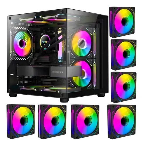 😱 Gabinete Gamer Hayom Aquário C/ 7 Fans Led Rgb - Preto