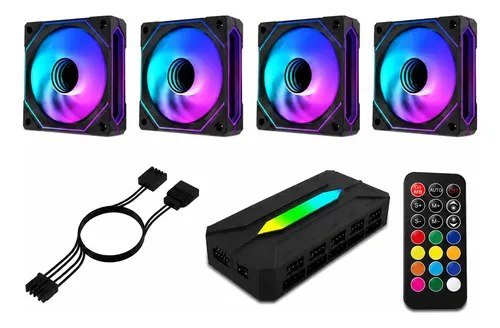 😱 Kit 4 Fan Obsid Com Argb Pwm 5v 120mm + Controladora Preto