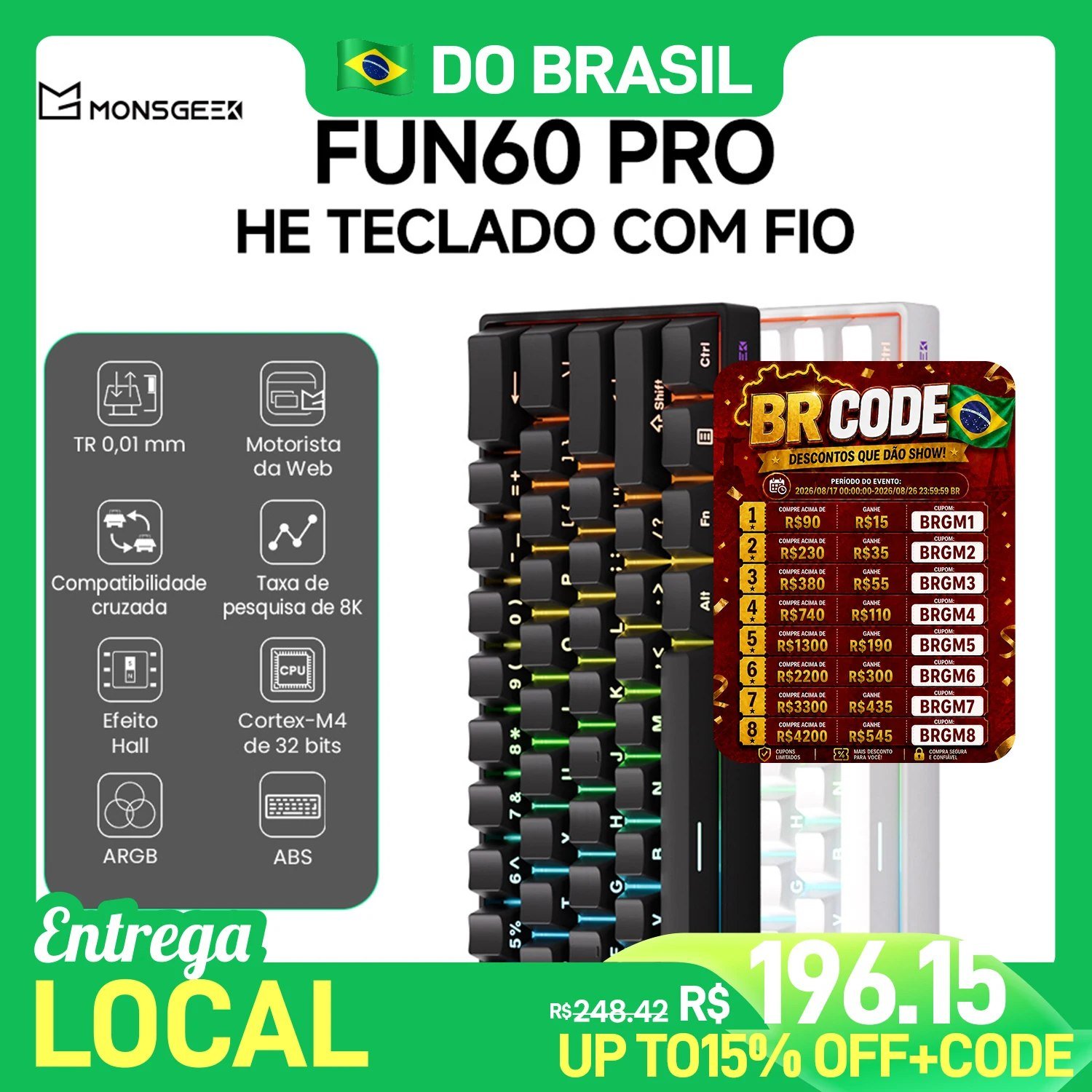 😱 Teclado Magnético Akko Fun60 Pro He RGB 8000Hz Gatilho rápido 0.001