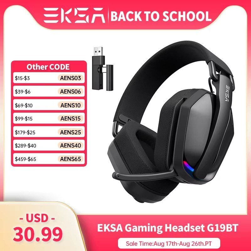 😱 Headset Sem fio EKSA G19BT 2.4GHz Bluetooth 5.4 com microfone para PC/PS5/Xbox