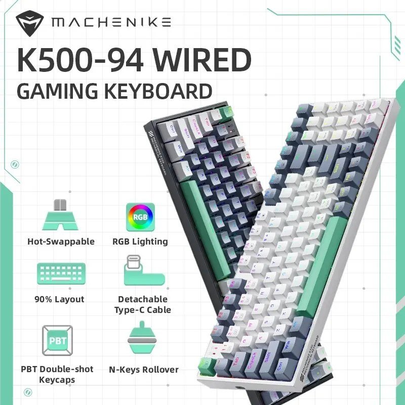 😱 Teclado Mecânico Machenike K500 90% RGB, 94 teclas, Huano Hot Swap