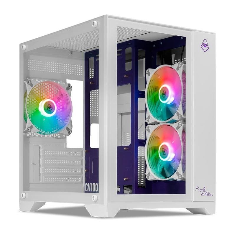 😱 Gabinete Gamer Mancer CV100 Purple Edition, Mid-Tower, Com 3 Fans, Branco