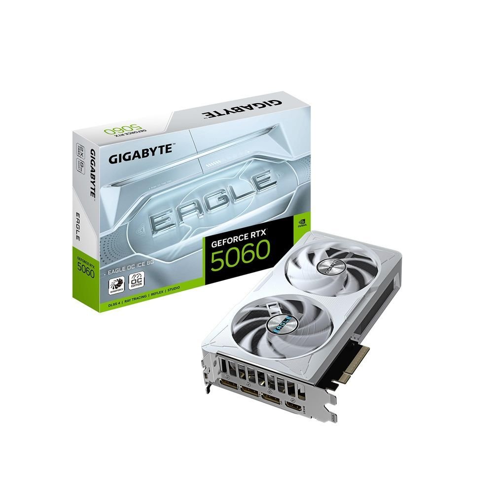 😱 Placa de Vídeo NVIDIA GeForce Gigabyte RTX5060 Eagle OC Ice 8GB GDDR7 128bits - GV-N5060EAGLEOC ICE-8GD