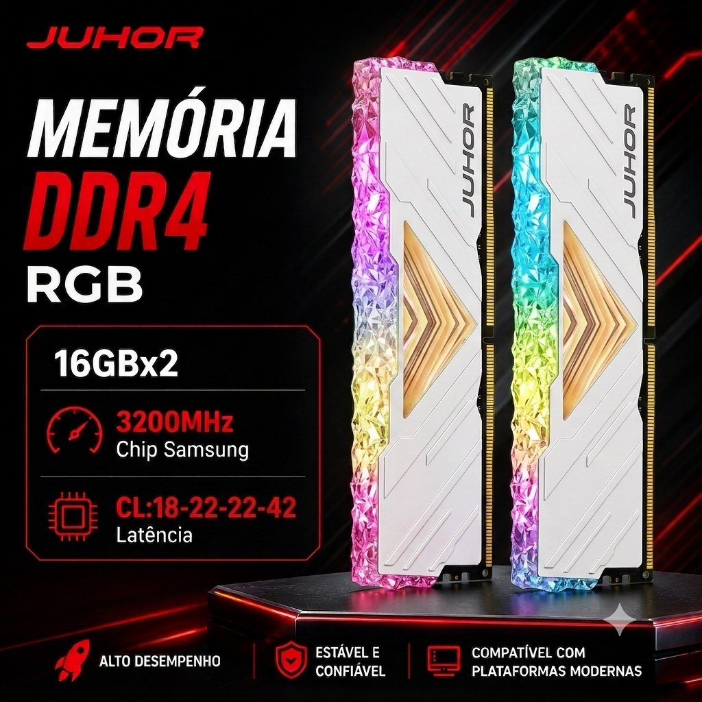 😱 Memória DDR4 JUHOR 32GB (2x16GB) 3200MHz CL18 Gamer Desktop Alta Performance Intel AMD RGB AM4 Nova