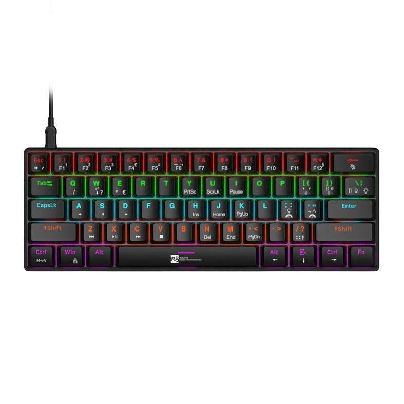 😱 Teclado Mecanico R8 1037, Rgb, Abnt2, Switch Azul, Preto, R8-1037-Rbw-Abnt2