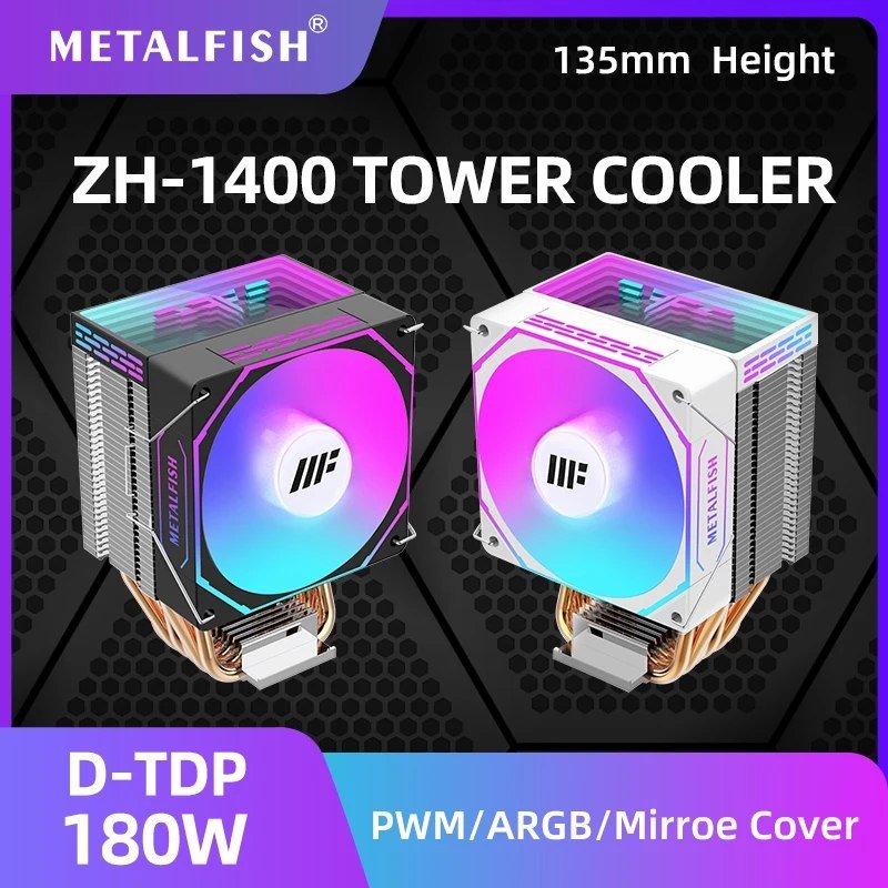 😱 METALFISH ZH1400 CPU Cooler 4 HeatPipes 4PIN PWM Ventilador ARGB silencioso para Intel 1700 1200 115X 1366 2011 AM5 AM4 AM3 x99 x79