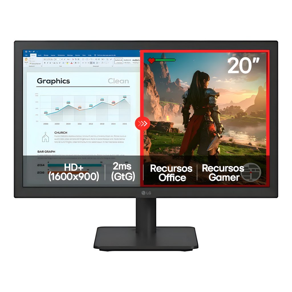 😱 Monitor LG 20" Led Hd+ 75hz 2ms Hdmi Vga LG Switch