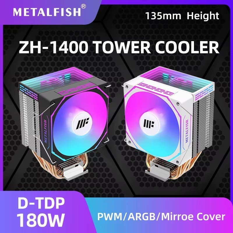 😱 METALFISH ZH1400 CPU Cooler 4 HeatPipes 4PIN PWM Ventilador ARGB silencioso para Intel 1700 1200 115X 1366 2011 AM5 AM4 AM3 x99 x79
