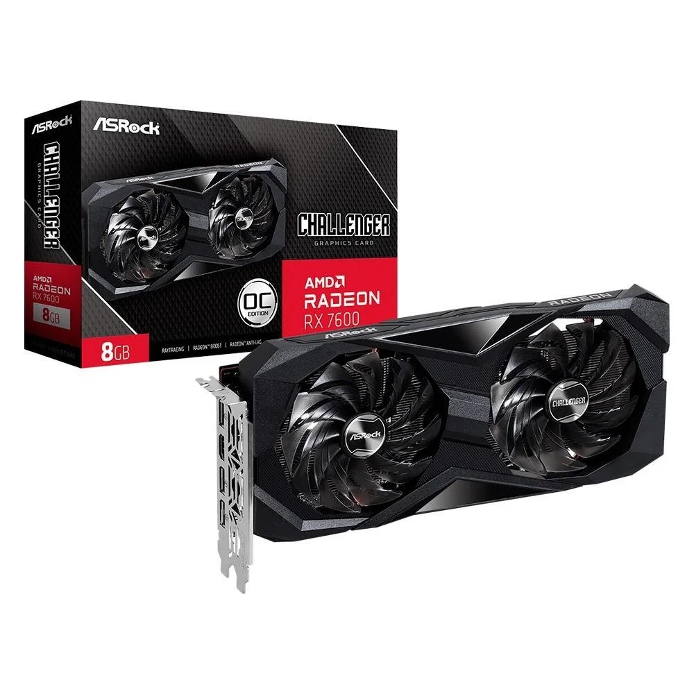 😱 Placa de Vídeo Rx 7600 Challenger ASRock Amd Radeon, 8Gb Gddr6 - 90-Ga41zz-00Uanf