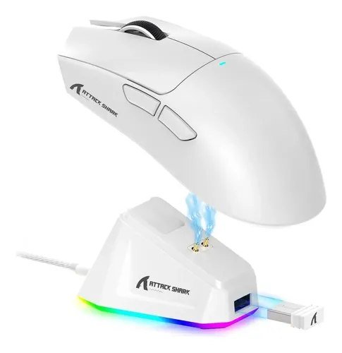 😱 (poucas unidades) Mouse Gamer Sem Fio Attack Shark X11 PAW3311 Com Base  - Branco