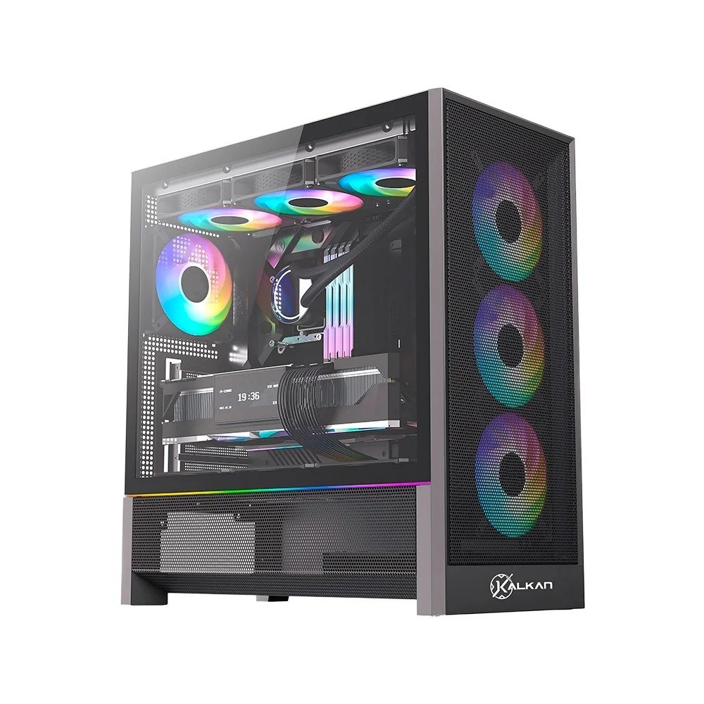 😱 Gabinete Gamer Kalkan Hakon Pro E Atx Sem Fans Lateral Em Vidro Temperado Preto Klk00094