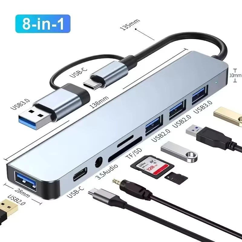 😱 Hub USB Type C 8 Em 1 Com Leitor De Cartão Divisor 3.0 2.0 SD TF Docking Station BOMBOM