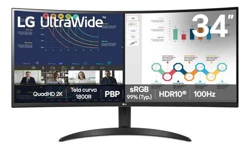 😱 LG UltraWide 34" Curvo QuadHD 2K - 100Hz sRGB 99% - Preto