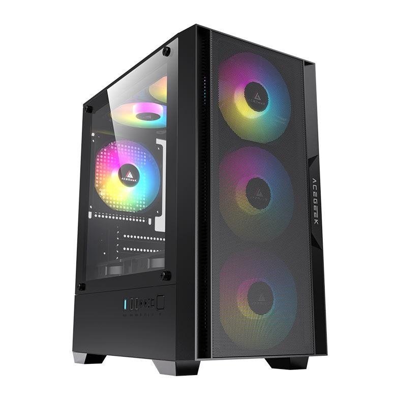 😱 Gabinete Gamer Acegeek Stratus Mesh, Mid-Tower, Lateral de Vidro, Preto, Ag-Stratus-Mesh-Bk