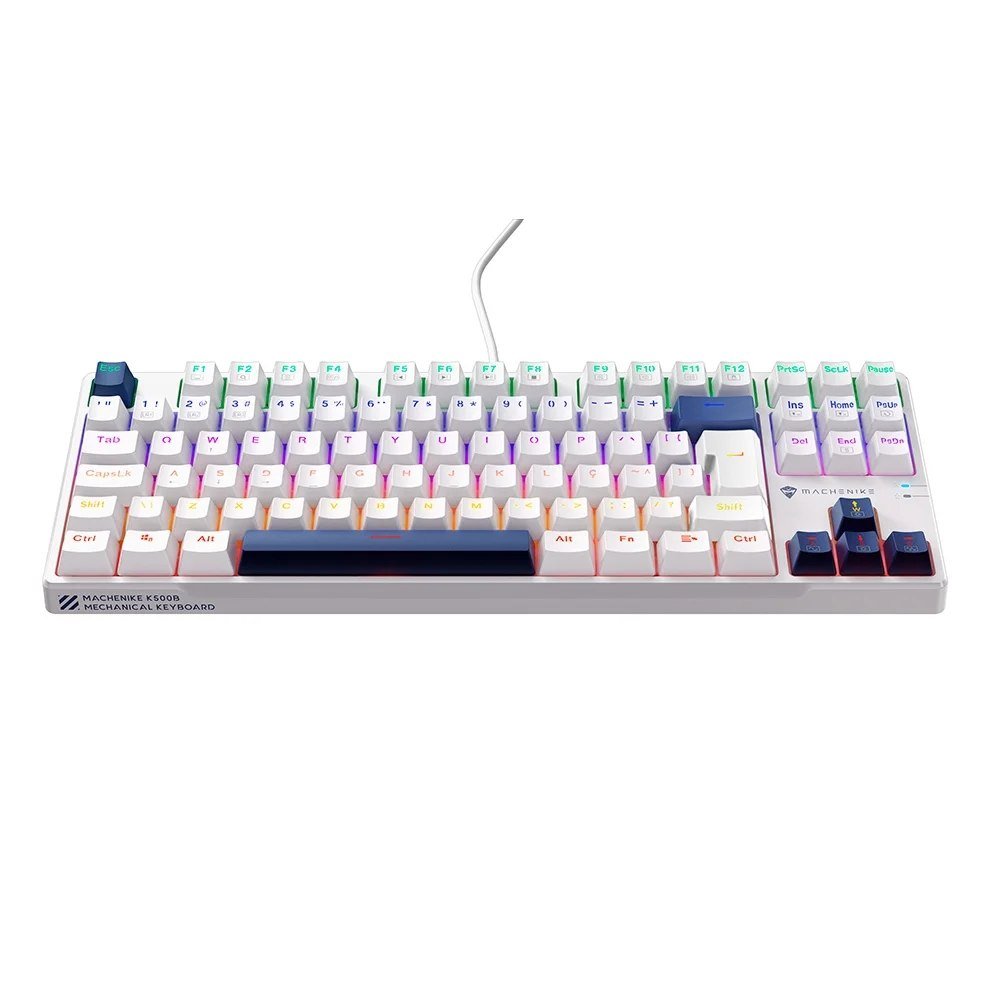 😱 Teclado Mecanico Gamer Machenike K500B B87 Rgb Switch Red Layout 80 Usb C Abnt2 Branco E Azul Ref Jj02Gz009