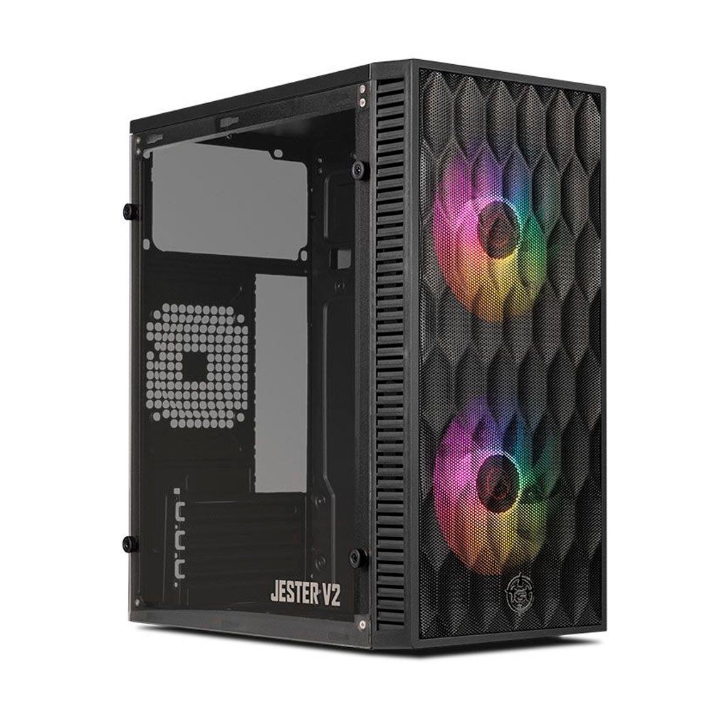 😱 Gabinete Gamer TGT Jester V2 Rainbow Mini-Tower Lateral de Acrilico c/2 Fans, Preto TGT-JSRV2-BKGF02