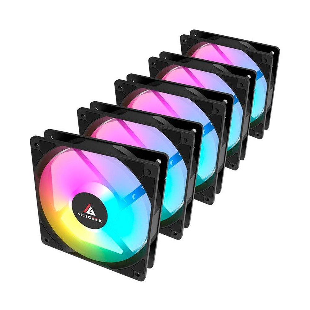 😱 Kit Ventoinhas Acegeek RW12 5x1, Rainbow, 5x120mm, Preto, AG-RW12-5X1-BK