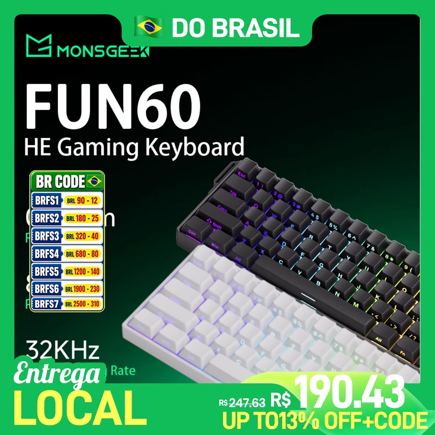 😱 Teclado Magnético Akko Fun60 Pro He, Rgb, 8000Hz, Gatilho rápido 0.001