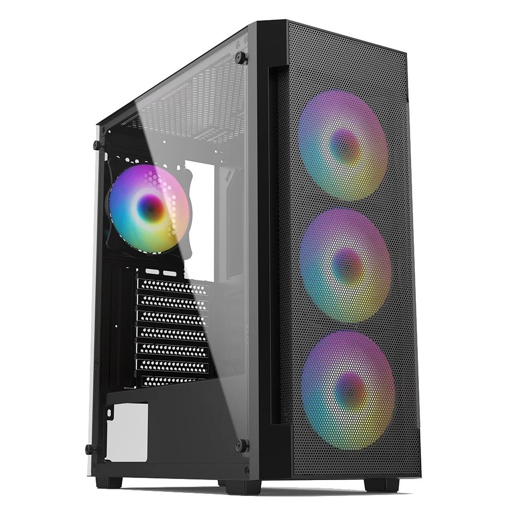 😱 Gabinete Gamer Liketec Hurricane Mid Tower Atx Frontal Mesh Lateral Em Vidro Temperado 3X Fans Preto Lc At Hurricane 3Fr