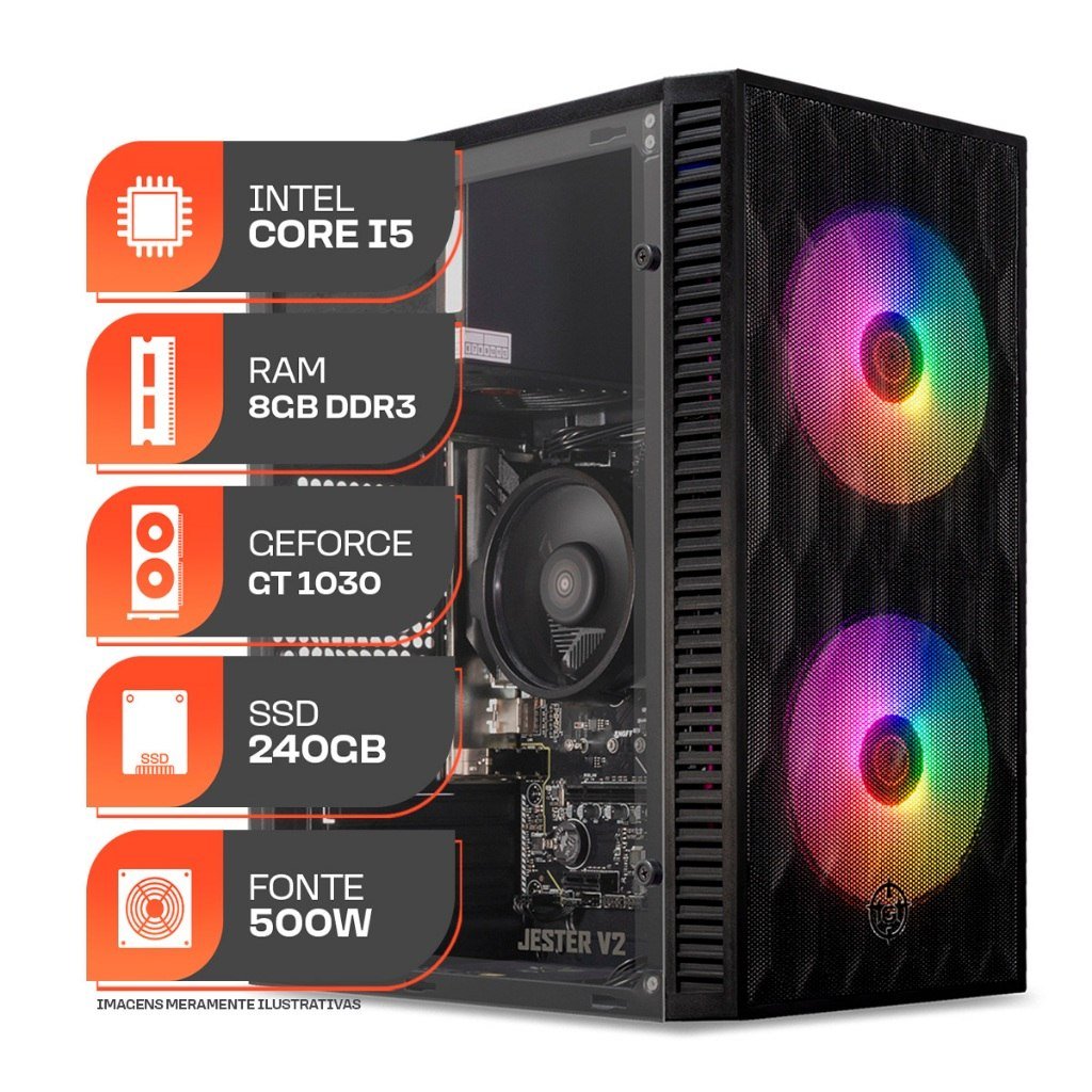 😱 Pc Gamer Forge, Intel Core i5, Gt 1030 2Gb, 8Gb De Ram, Ssd 240Gb, Fonte 500w