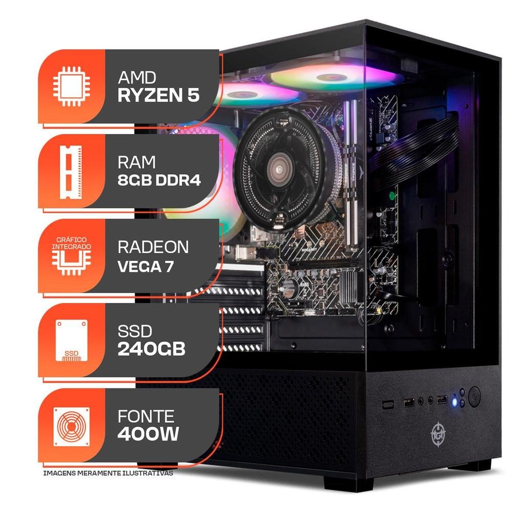 😱 PC Gamer Forge, AMD Ryzen 5 5600GT, 8GB DDR4, SSD 240GB, 400W 80 Plus