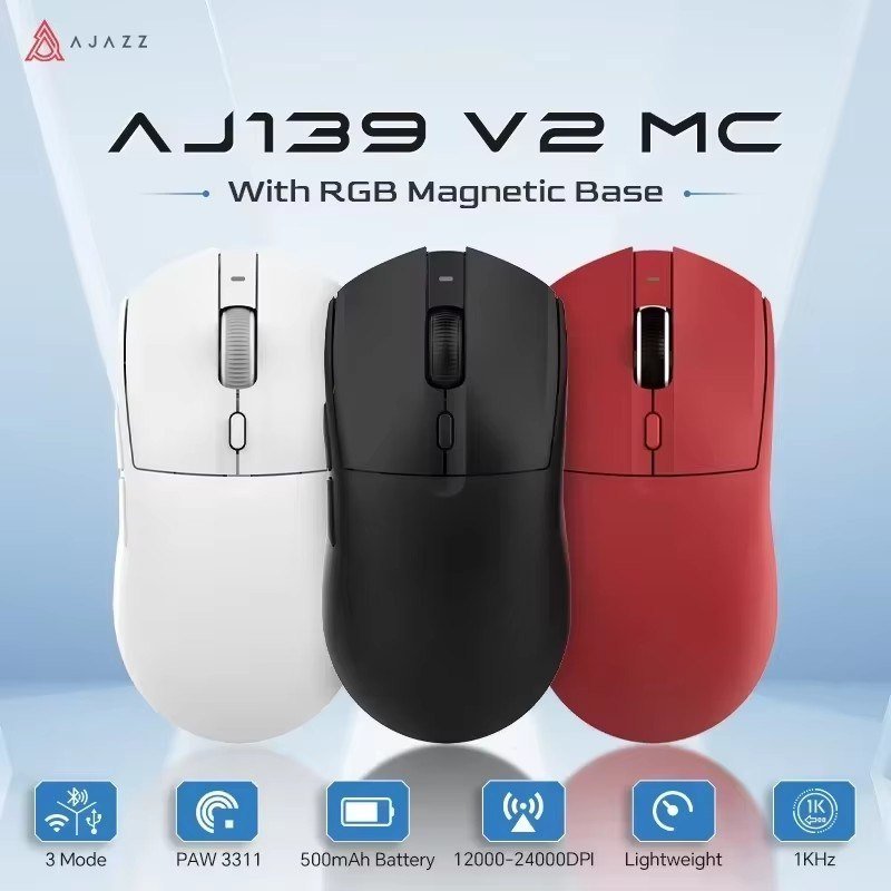 😱 Mouse Sem Fio Com Dock Ajazz Aj139 V2 Series Paw 3311 500mAh Micro Switch Huano Tri Mode
