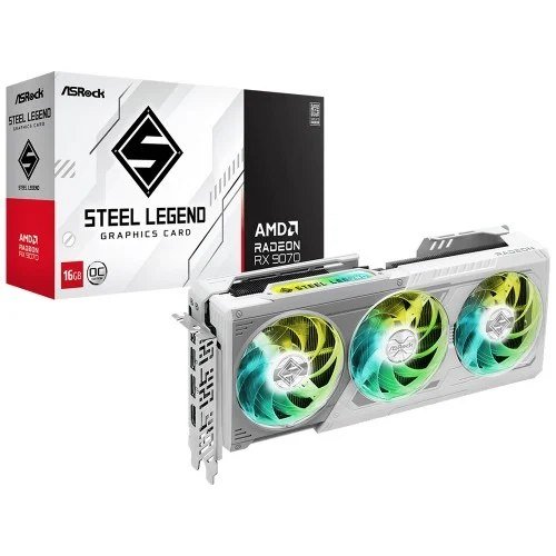 😱 Placa de Vídeo ASRock AMD Radeon RX 9070 Steel Legend OC, 16GB, GDDR6, FSR, Ray Tracing, White, 90-GA5EZZ-00UANF