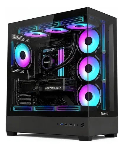 😱 Gabinete Gamer Obsid Frame Preto Vidro Mid Tower S/ Fan Preto