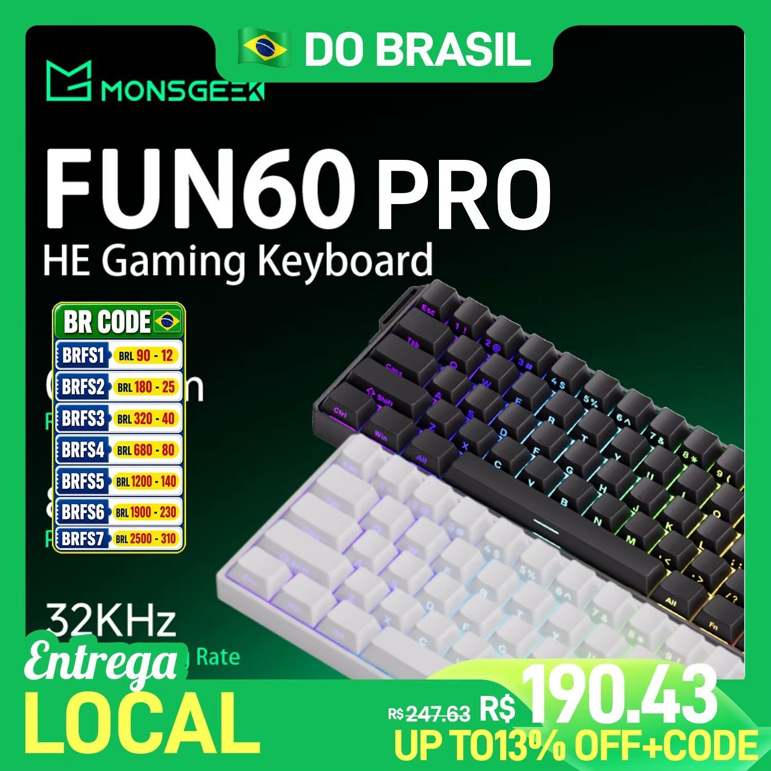 😱 Teclado Magnético Akko Fun60 Pro He, Rgb, 8000Hz, Gatilho rápido 0.001