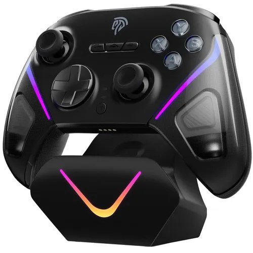 😱 Controle sem fio EasySMX D10 para jogos com base de carregamento para PC, Switch, celular, TV, joysticks TMR, gatilhos de modo duplo, retroiluminação RGB, giroscópio de 6 eixos, preto