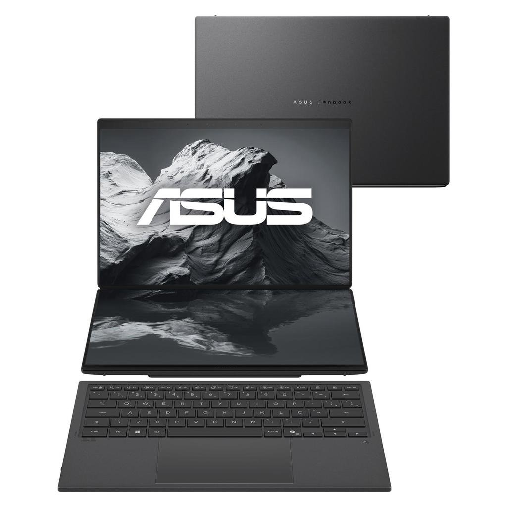😱 Notebook ASUS Zenbook DUO Intel Core Ultra X9 378H 32GB 1TB SSD Win11 Home  14" Duas Telas OLED 2.8K Moher Gray - SN608W