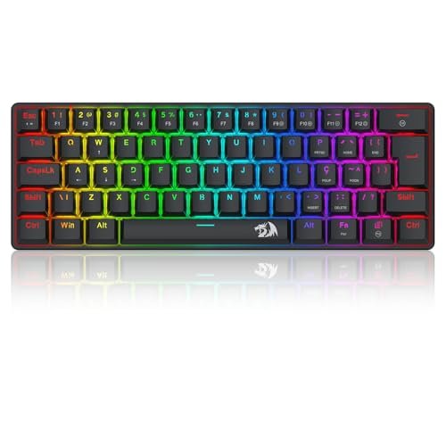 😱 Teclado Mecânico Gamer Redragon Jax Iluminação Rainbow Preto 60% Switch Marrom K613-KB PT-BROWN