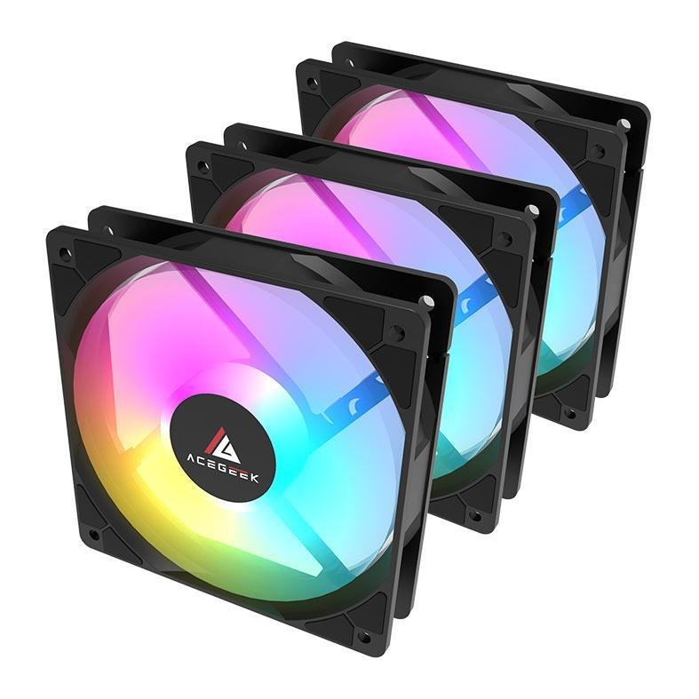 😱 Kit Ventoinhas Acegeek RW12 3x1, Rainbow, 3x120mm, Preto, AG-RW12-3X1-BK