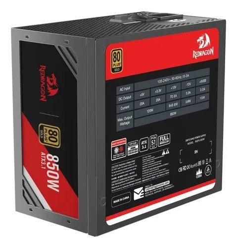 😱 Fonte ATX GC-MS01 80 Plus Gold 850W Preto Redragon