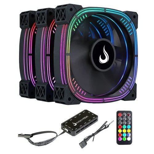 😱 Kit Fan Com 3 Unidades Rise Mode Aura Pro Black Argb 120Mm Rm Aub 02 Argb