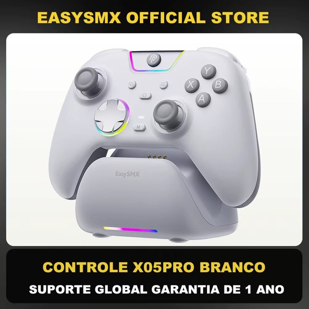 😱 Controle Sem Fio EasySMX X05 PRO RGB, Hall Effect e Dock de Carregamento (preto ou Branco)