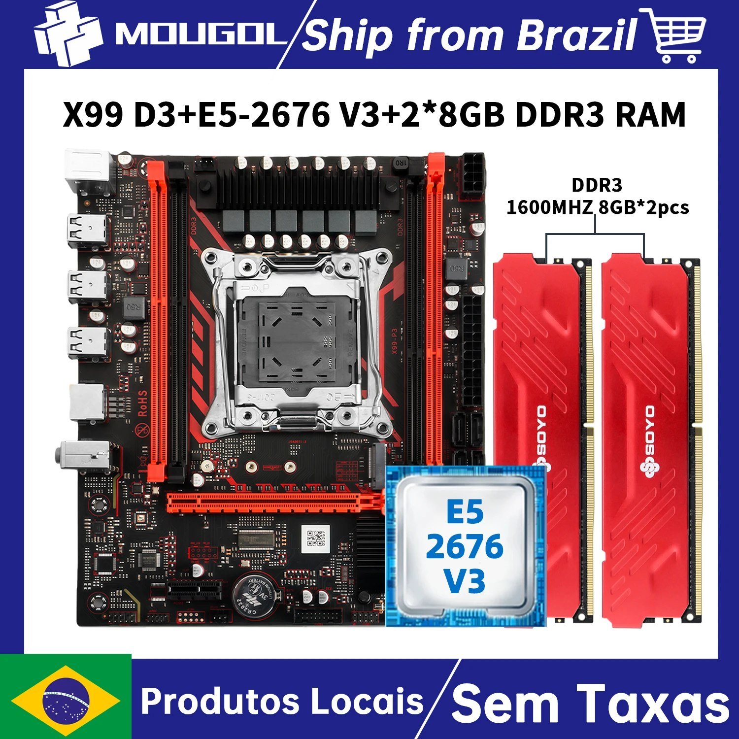 😱 Kit x99 MOUGOL com Xeon E5 2676 V3 e 2X8GB DDR3