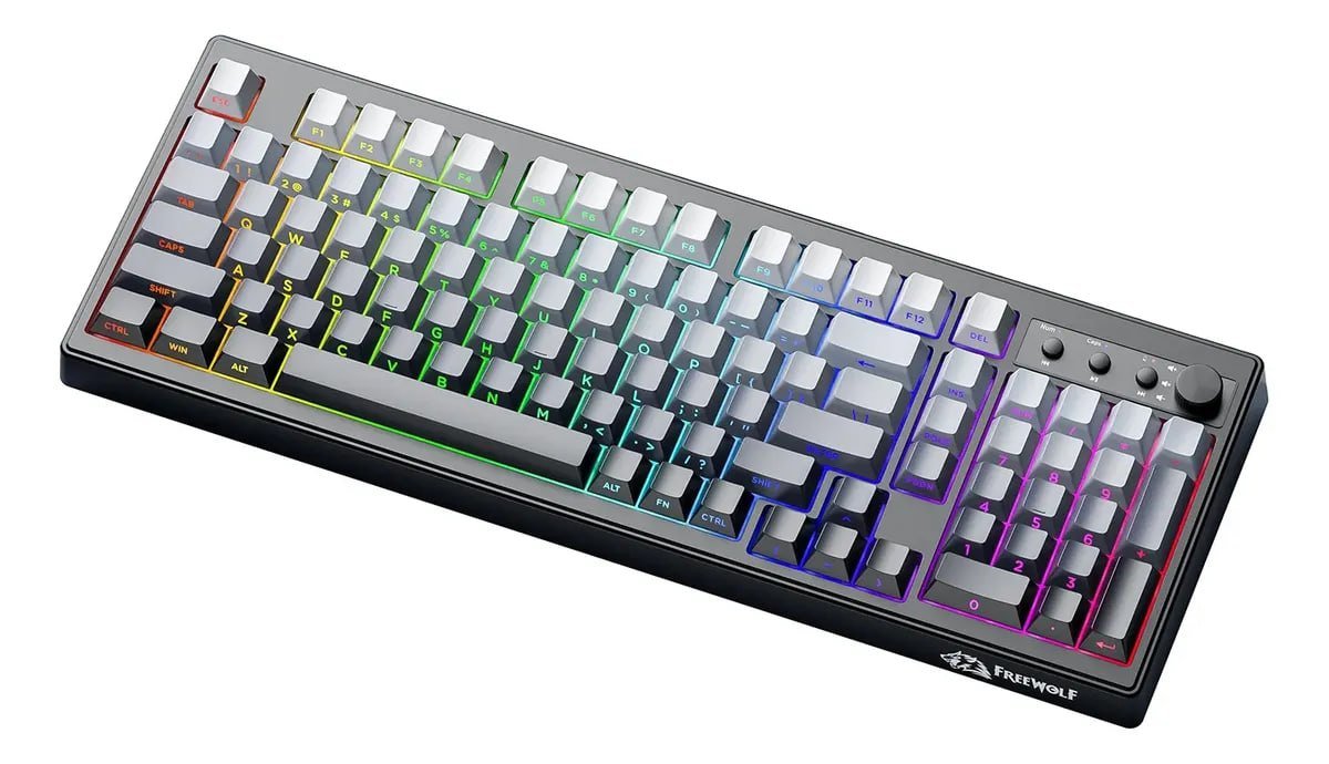 😱 Teclado Sem Fio Freewolf K100 Rgb, 99 Teclas E 4000 Mah, Mod