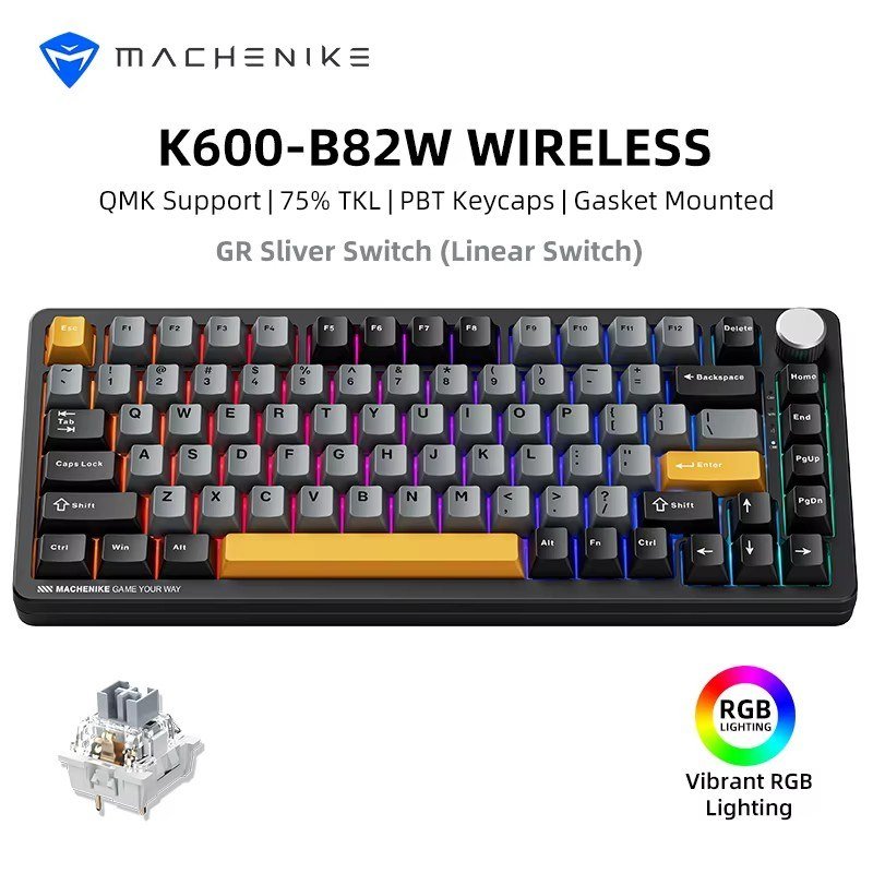 😱 Teclado Mecanico Sem Fio Machenike K600-B82w, Rgb, Teclas Pbt, Tri-mode