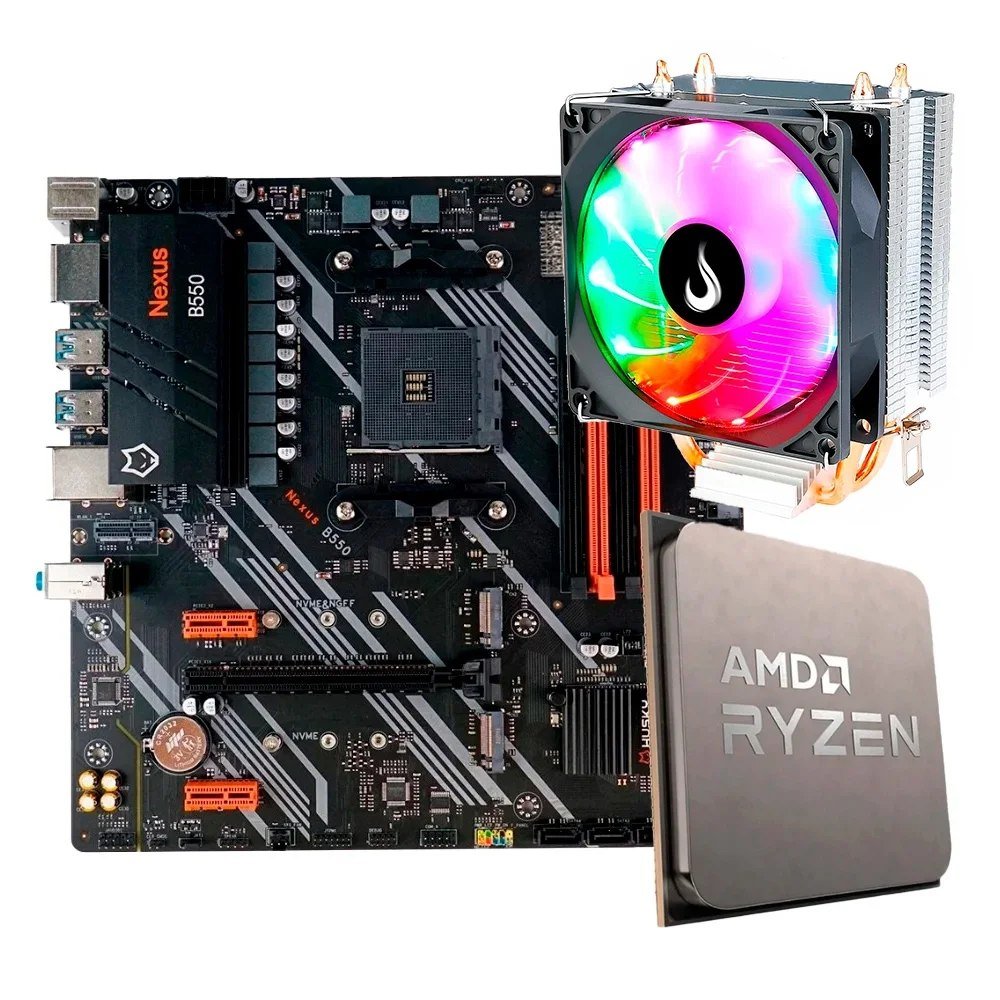 😱 Kit Processador AMD Ryzen 7 5700x + Placa-Mãe Husky Nexus B550 + Air Cooler Gamer Rise Mode Z5