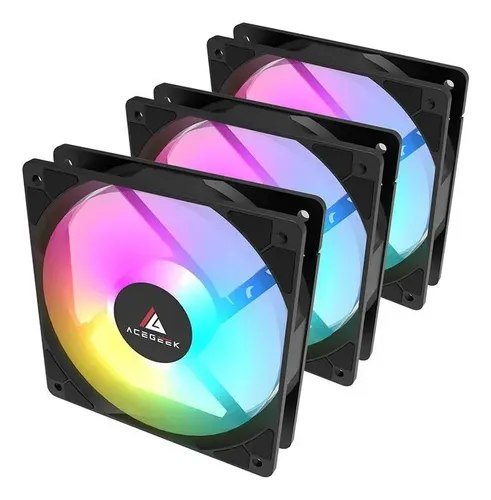 😱 Kit Ventoinhas Acegeek Rw12 3x1, Rainbow, 3x120mm, Preto