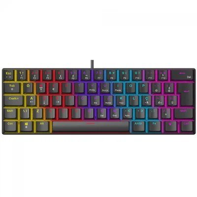 😱 Teclado Mecânico Gamer Ninja Leap 60%, Switch Blue, Rainbow, Abnt2, Preto, Gn-kb-lpbl60bbuab