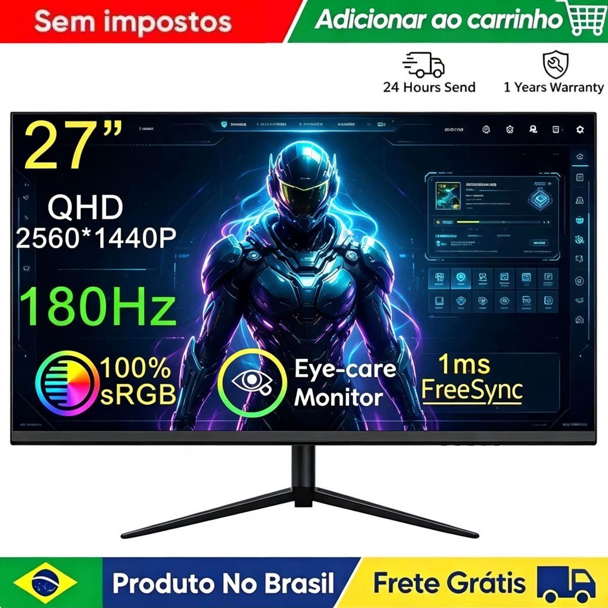 😱 2K 180Hz Monitor de 27 polegadas 2560*1440P 100%sRGB IPS HDR QHD para jogos FreeSync DP HDMI Display para laptop, desktop, PC, PS4/PS5
