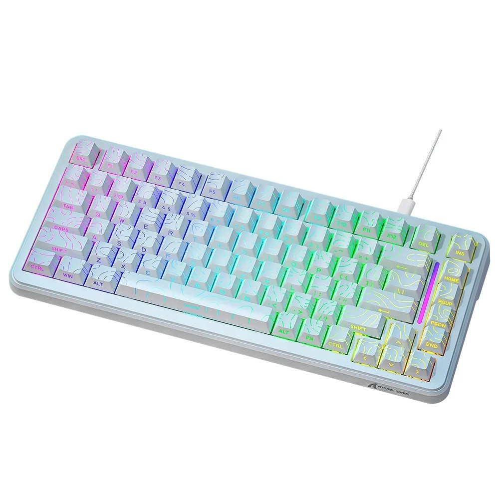 😱 Teclado Magnético Gamer Attack Shark X82 HE, 75%, Rapid Trigger, 8000Hz, 0.01ms, White Contour Line, Branco e Cinza - AS-X82HE-WCL
