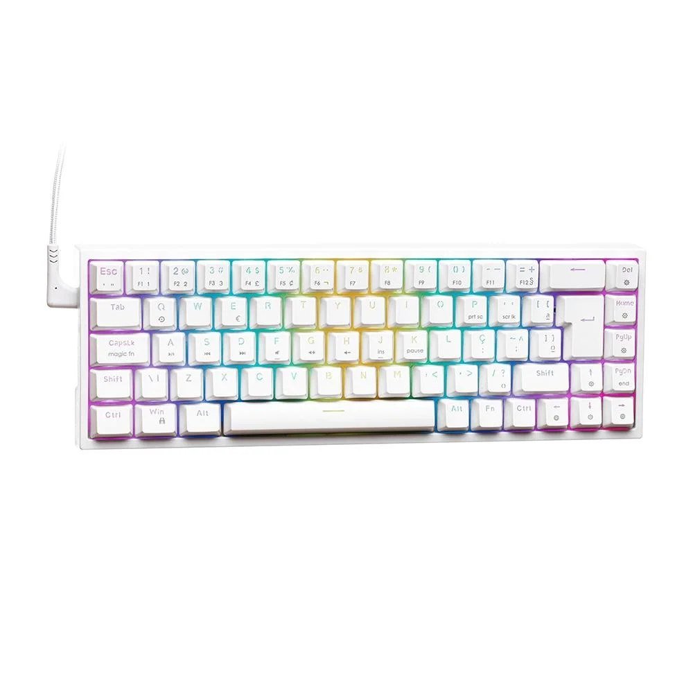 😱 Teclado Mecânico Gamer KBM! GAMING TG700, Branco, 65% e ABNT2, RGB, Switch Gateron Red - KGTG700BRVR