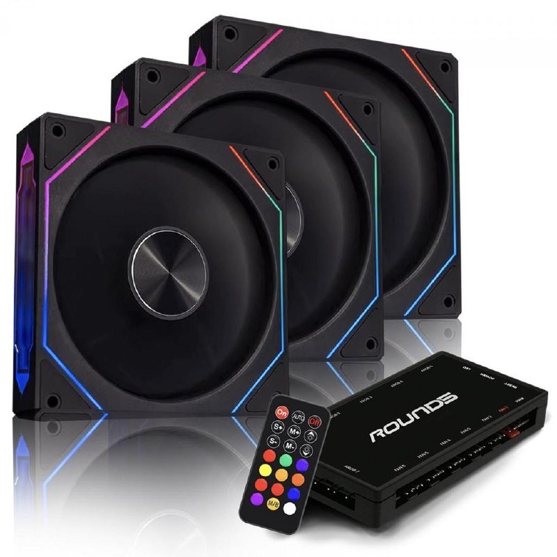 😱 Kit Fan com 3 Unidades Round5 Nordwind Black, Argb, 120mm
