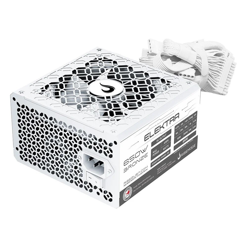 😱 Fonte Gamer Rise Mode Elektra 650W Bronze Pfc Ativo Branco Rm Psu Elk 650 W