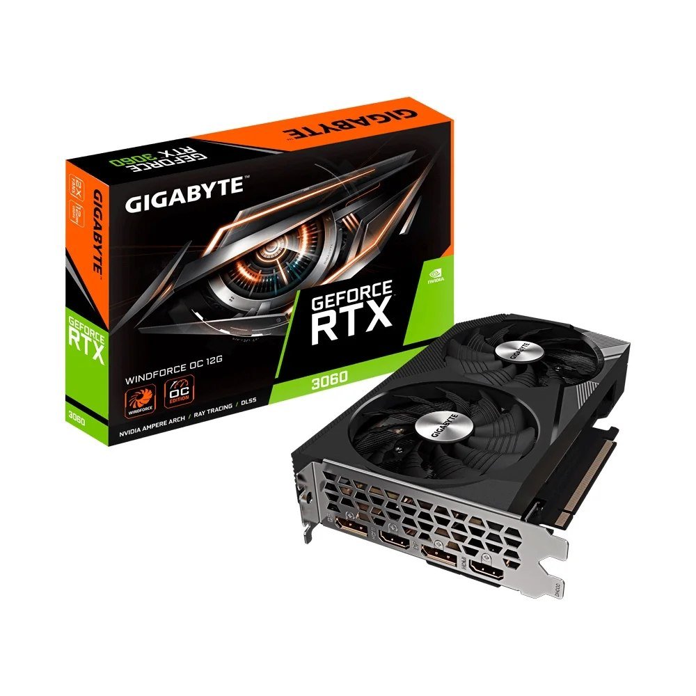 😱 Placa de Vídeo RTX 3060 Windforce OC 12G (rev. 2.0) Gigabyte NVIDIA GeForce, 12GB GDDR6, 192bits, Ray Tracing GV-N3060WF2OC-12GD