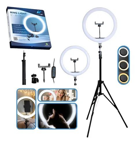 😱 Ring Light Luz Led Iluminador 30cm + Tripé 2.1M Com 3 Cores