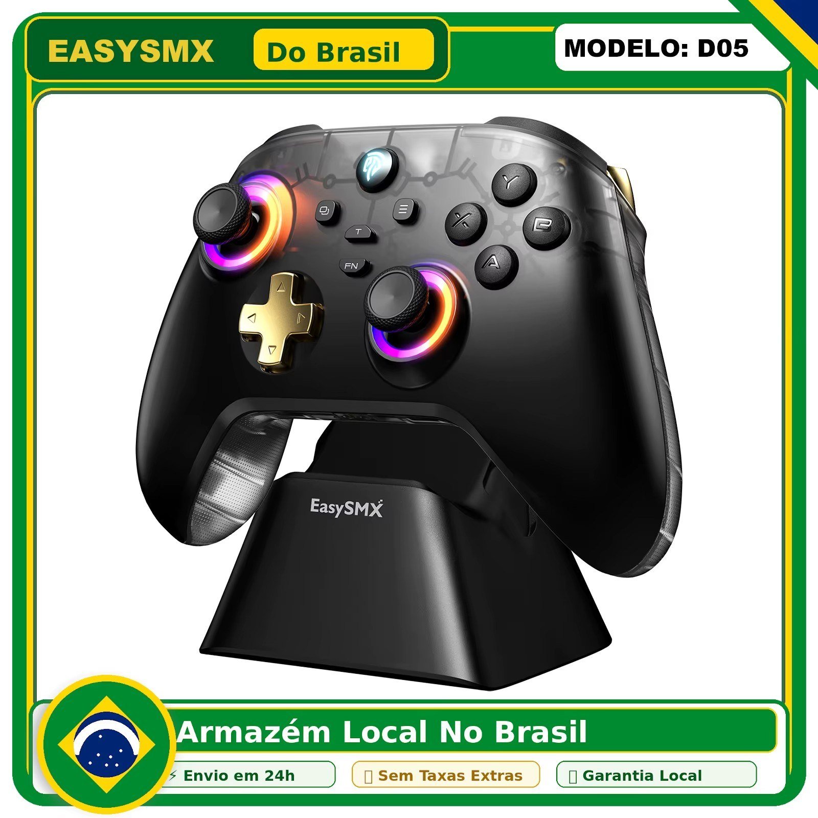😱 Controle Easysmx D05 com Dock Carregamento, Rgb, Hall Effect